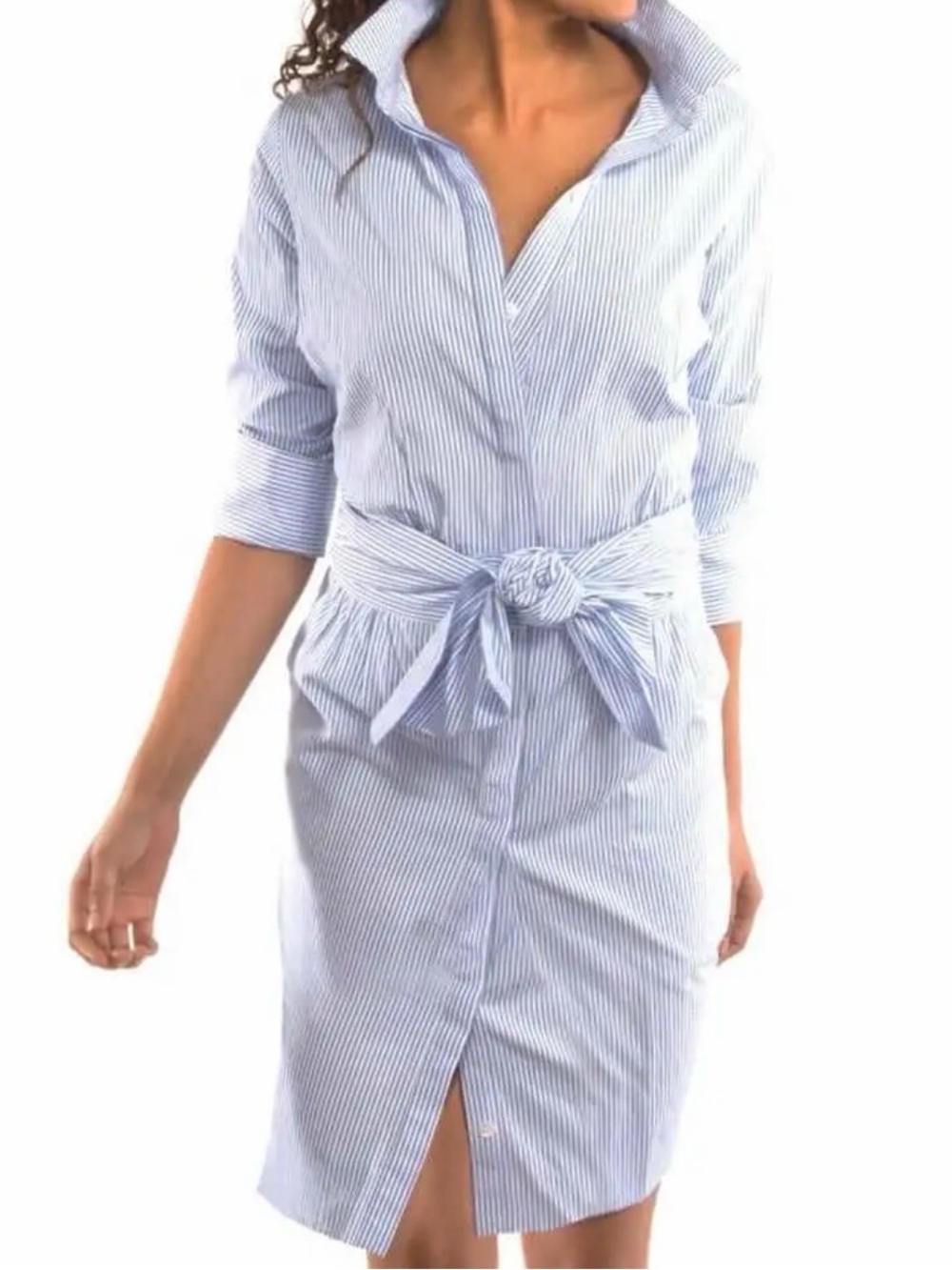 Gretchen Scott Designs Light Blue and White Striped Shirt Dress size M